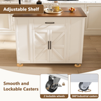 46' Kitchen Island on Wheels with Storage & Power Outlet - Movable Rustic Breakfast Bar Table, Wood Top with Adjustable Shelf & Drawer for Kitchen Dining Living Room, White - Grand Goldman Shop