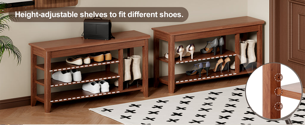 Adjustable shoe-changing bench, storage bench, hidden storage. With a load-bearing capacity of up to 550 pounds, suitable for bedrooms and corridors. 100% solid wood. - Grand Goldman Shop