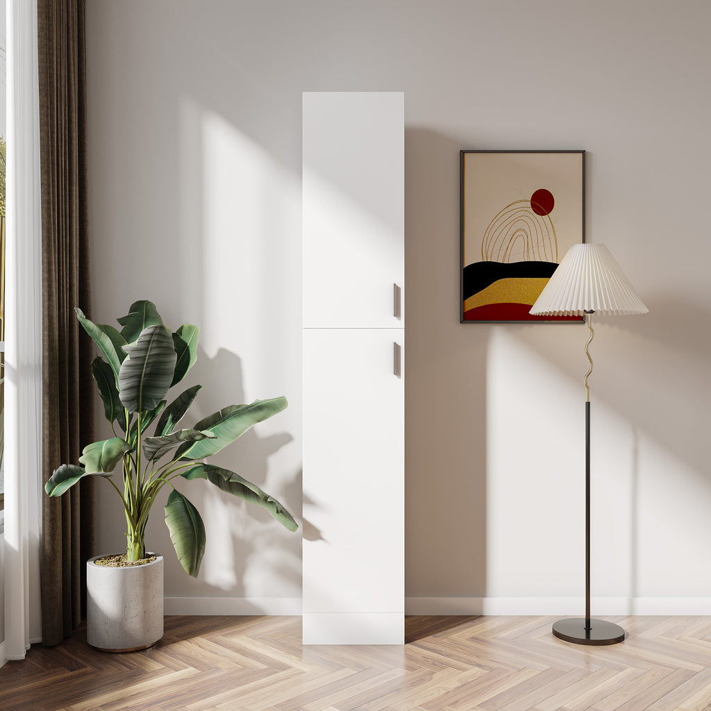 Elegant White Freestanding Cabinet with Inadjustable Shelves and Two Doors for Kitchen and Dining Room - Grand Goldman Shop