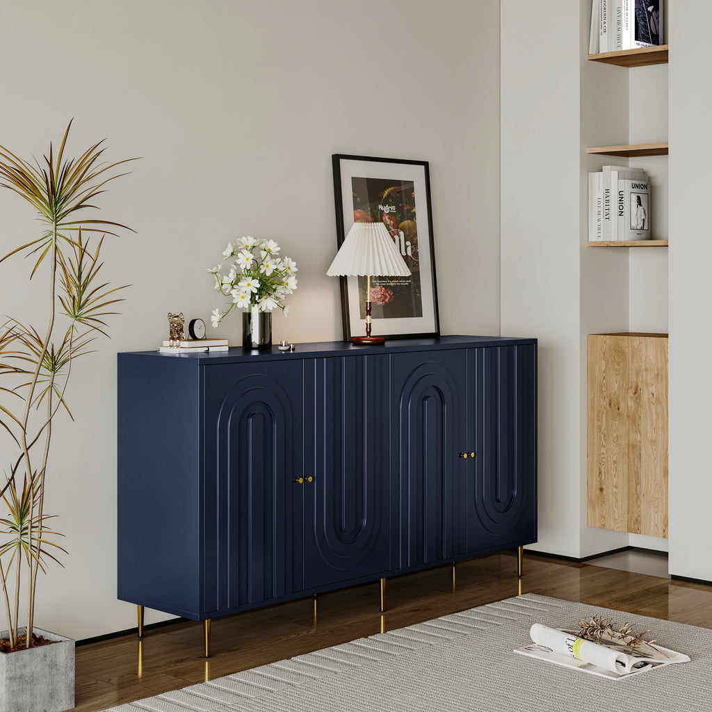 Modern Blue Lacquered 4 Door Wooden Cabinet Sideboard Buffet Server Cabinet Storage Cabinet, for Living Room, Entryway, Hallway, Office, Kitchen and Dining Room - Grand Goldman Shop