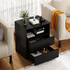 (Set of 2)End Table with Fast USB C Charging Station, Sofa Side Table with 2 Drawers, Large Storage Modern Wood Storage Cabinet for Living Room,Bedroom,Office, Black - Grand Goldman Shop