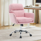 Pink PU Leather Office Chair with Adjustable Height, Black Base, Ergonomic Design for Office, Bedroom, and Dressing Table | P