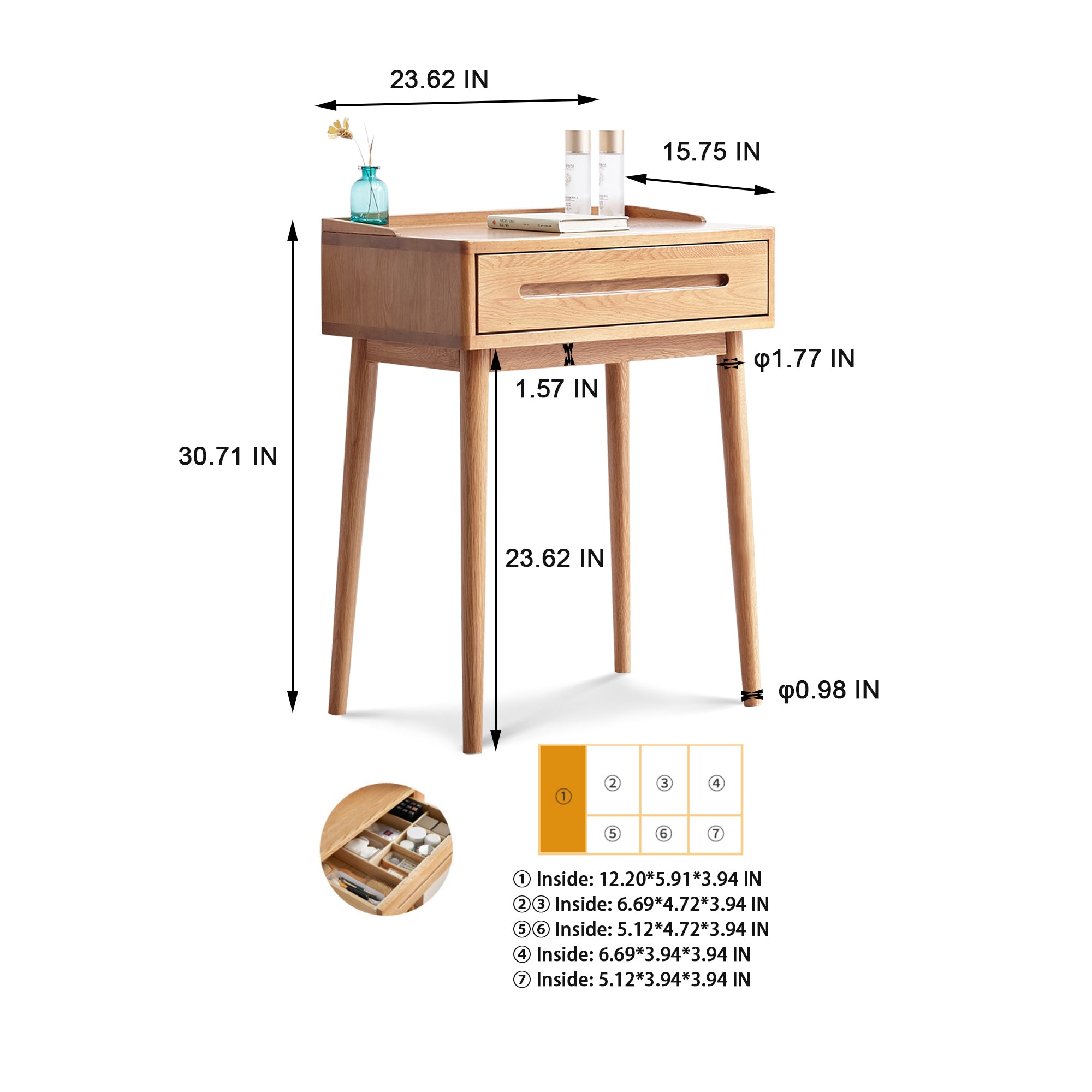 Solid Wood Oak Bistro Table Desk with Storage Drawer and Natural Finish, 60cm Width - Grand Goldman Shop