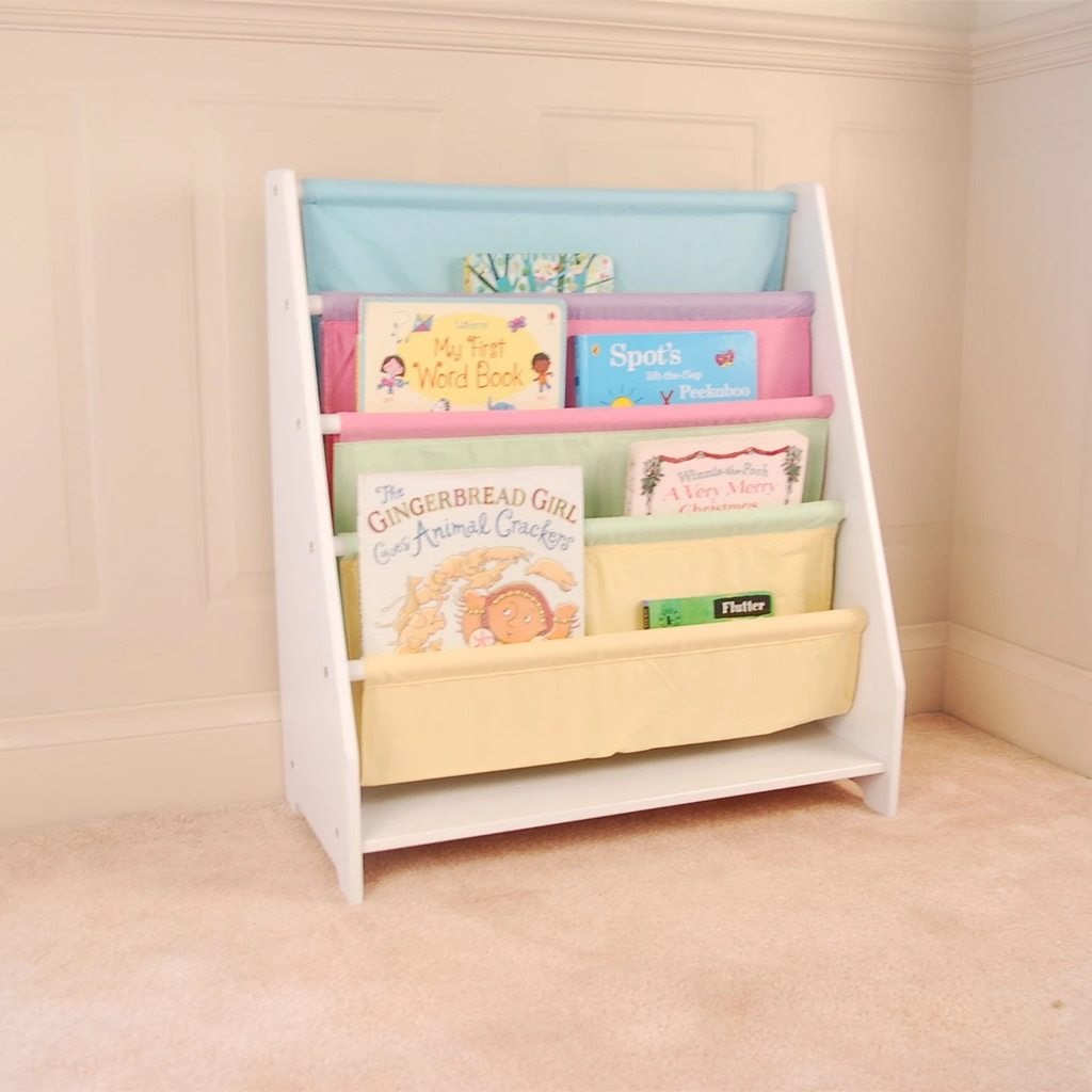 Kids Funnel Charlie White Kids Wooden Canvas Sling Magazine Bookcase | Premium Home Decor - Grand Goldman