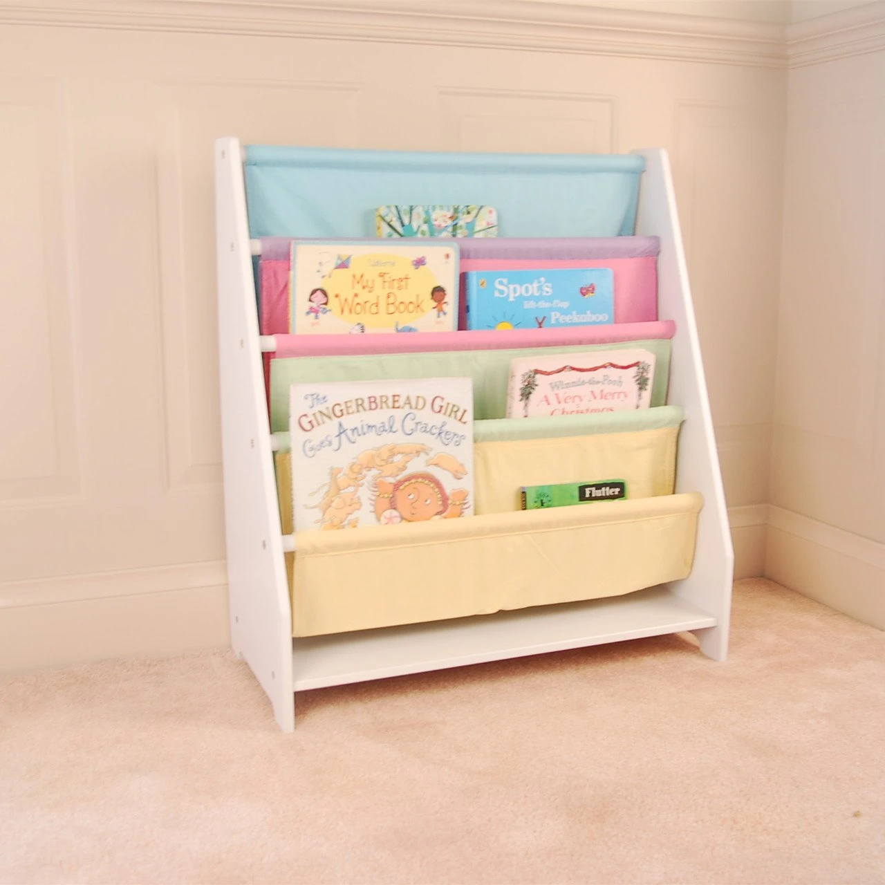 Kids Funnel Charlie White Kids Wooden Canvas Sling Magazine Bookcase | Premium Home Decor - Grand Goldman