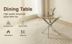Round Dining Table, 35.5' Glass Dining Table with Silver Legs, Modern Kitchen Table for Home Kitchen, Dining Room - Grand Goldman Shop