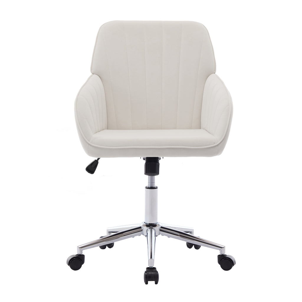 TY Adjustable Office Chair, Ergonomic Swivel Chair, Velvet Backrest Seat, Comfortable for Long Sitting, Beige | Premium Home 