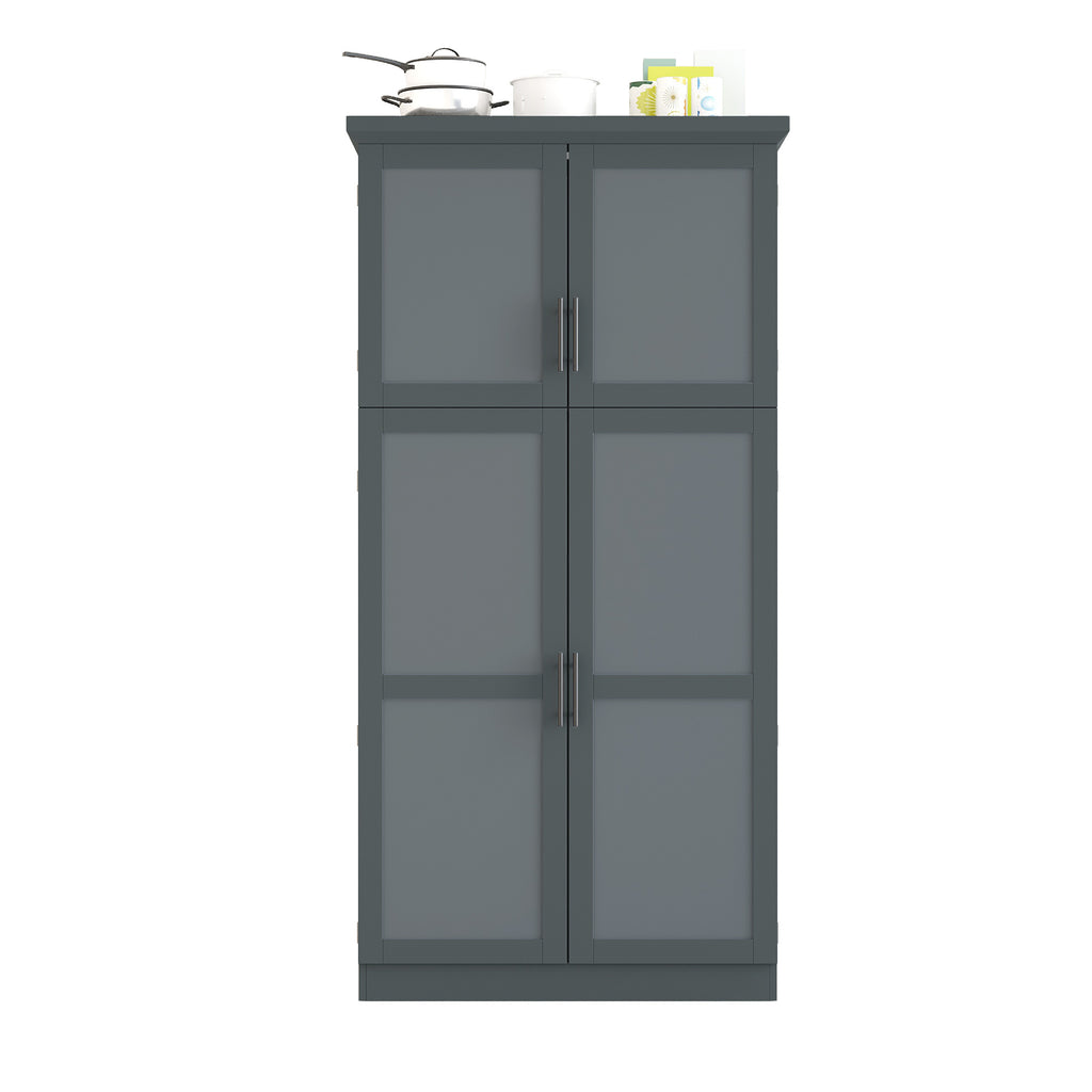[Assembly Video Provided] TOPMAX 35.5x17.6x70.9inch Freestanding Kitchen Pantry Cabinet, Tall Storage Cabinet with 4 Doors, 2 Door Shelves, 8 Pull-out Trays and Adjustable Shelf for Dining Room, Gray - Grand Goldman Shop