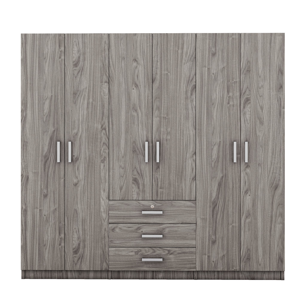 6-Doors Wooden Wardrobe Storage for Bedroom, with Big Drawers, Gray - Grand Goldman Shop