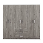 6-Doors Wooden Wardrobe Storage for Bedroom, with Big Drawers, Gray - Grand Goldman Shop