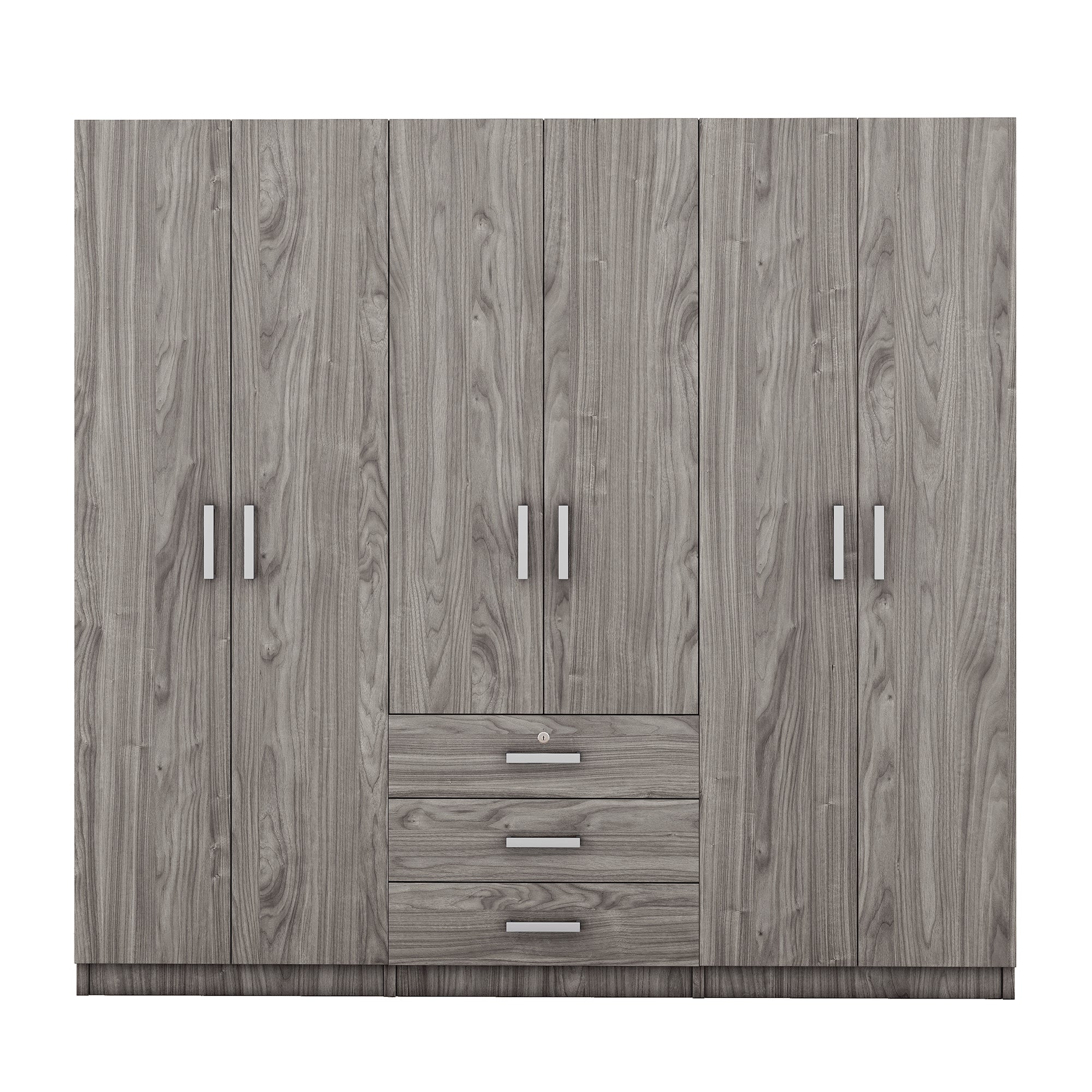6-Doors Wooden Wardrobe Storage for Bedroom, with Big Drawers, Gray - Grand Goldman Shop