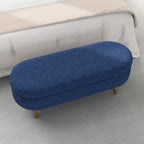 Ottoman Oval Storage Bench with Rubber Wood Legs in Blue Linen with Foam Padding - Grand Goldman Shop