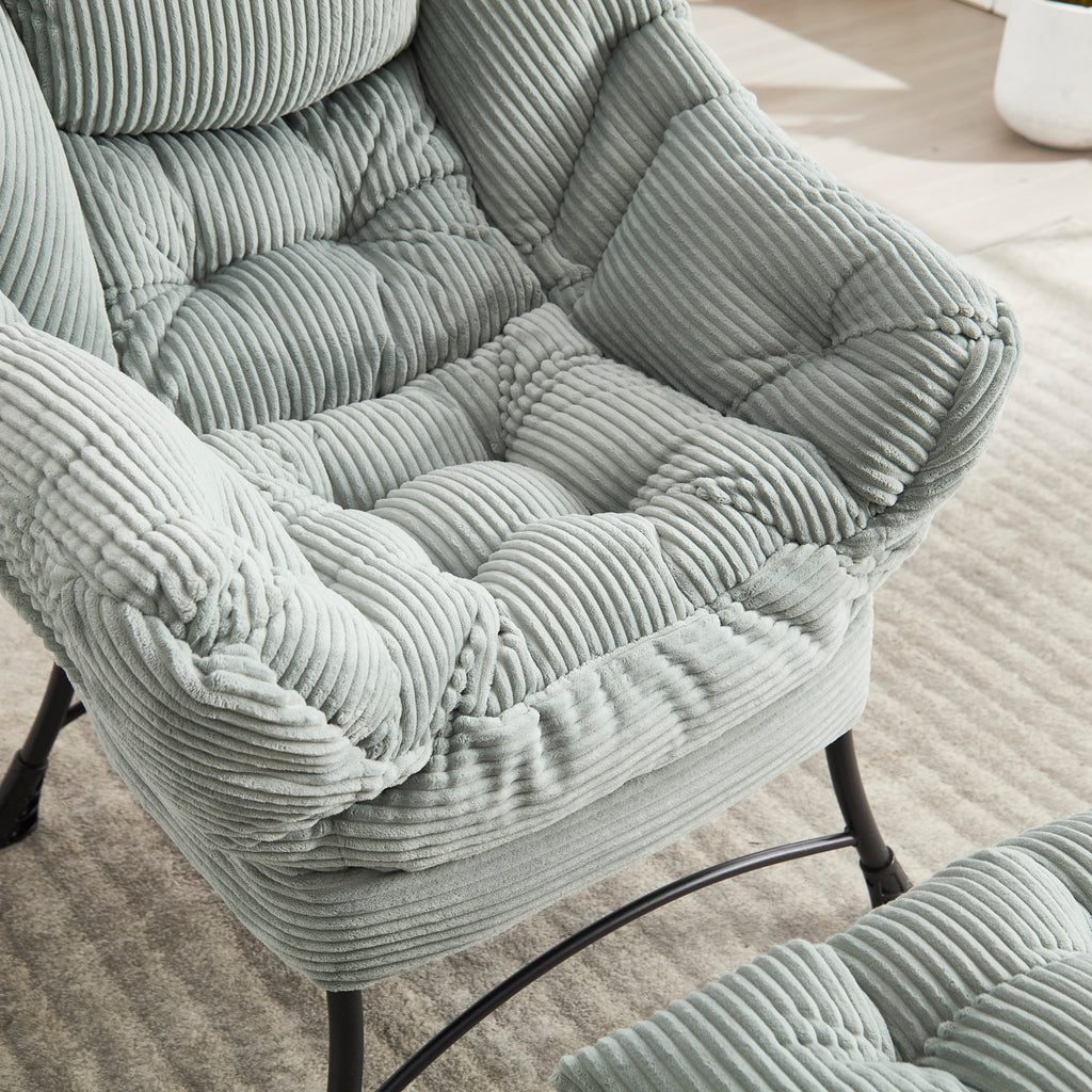 Lazy Chair with Ottoman, Modern Lounge Accent Chair with Armrests and a Side Pocket, Leisure Upholstered Sofa Chair Reading Chair with Footrest for Small Space, Corner Chair-Light green - Grand Goldman Shop