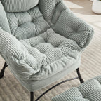 Lazy Chair with Ottoman, Modern Lounge Accent Chair with Armrests and a Side Pocket, Leisure Upholstered Sofa Chair Reading Chair with Footrest for Small Space, Corner Chair-Light green - Grand Goldman Shop