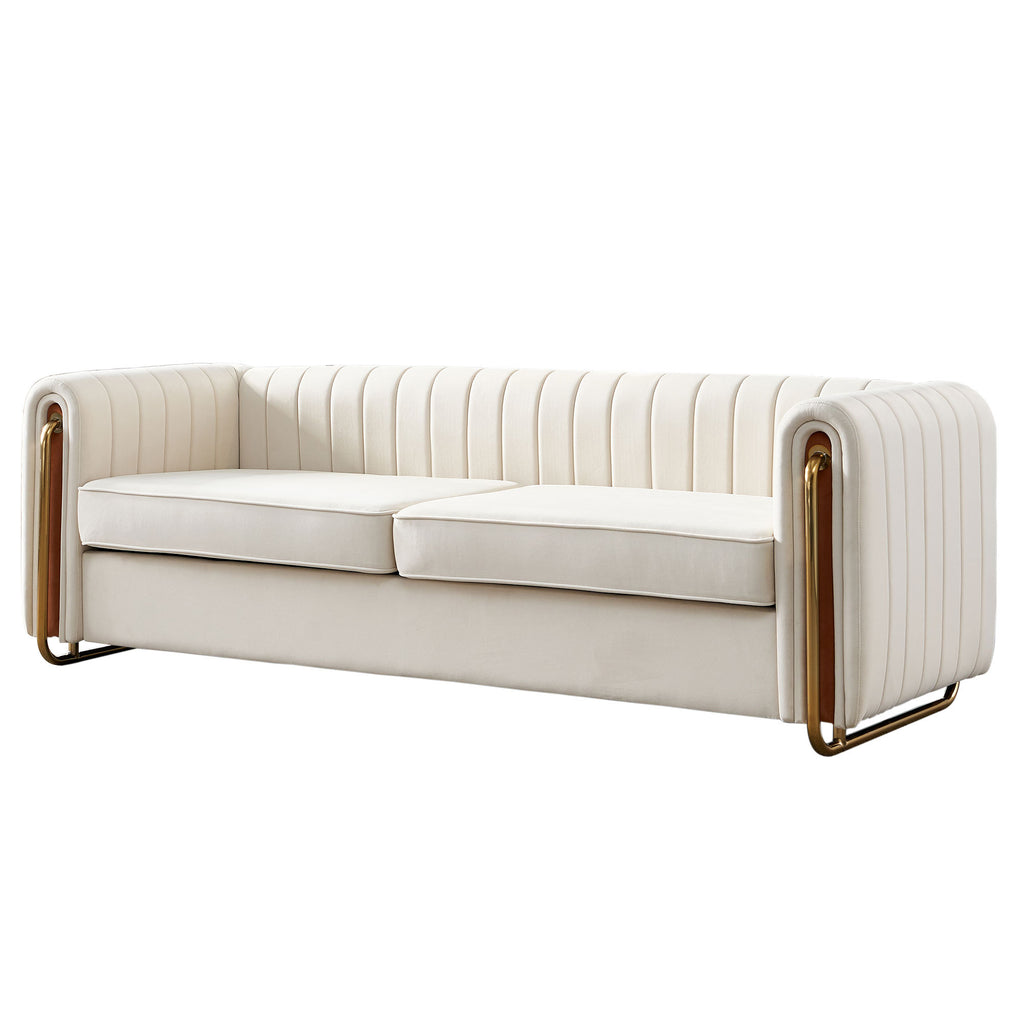 Contemporary Velvet Sofa Couch 84.25''W for Living Room, Beige - Grand Goldman Shop