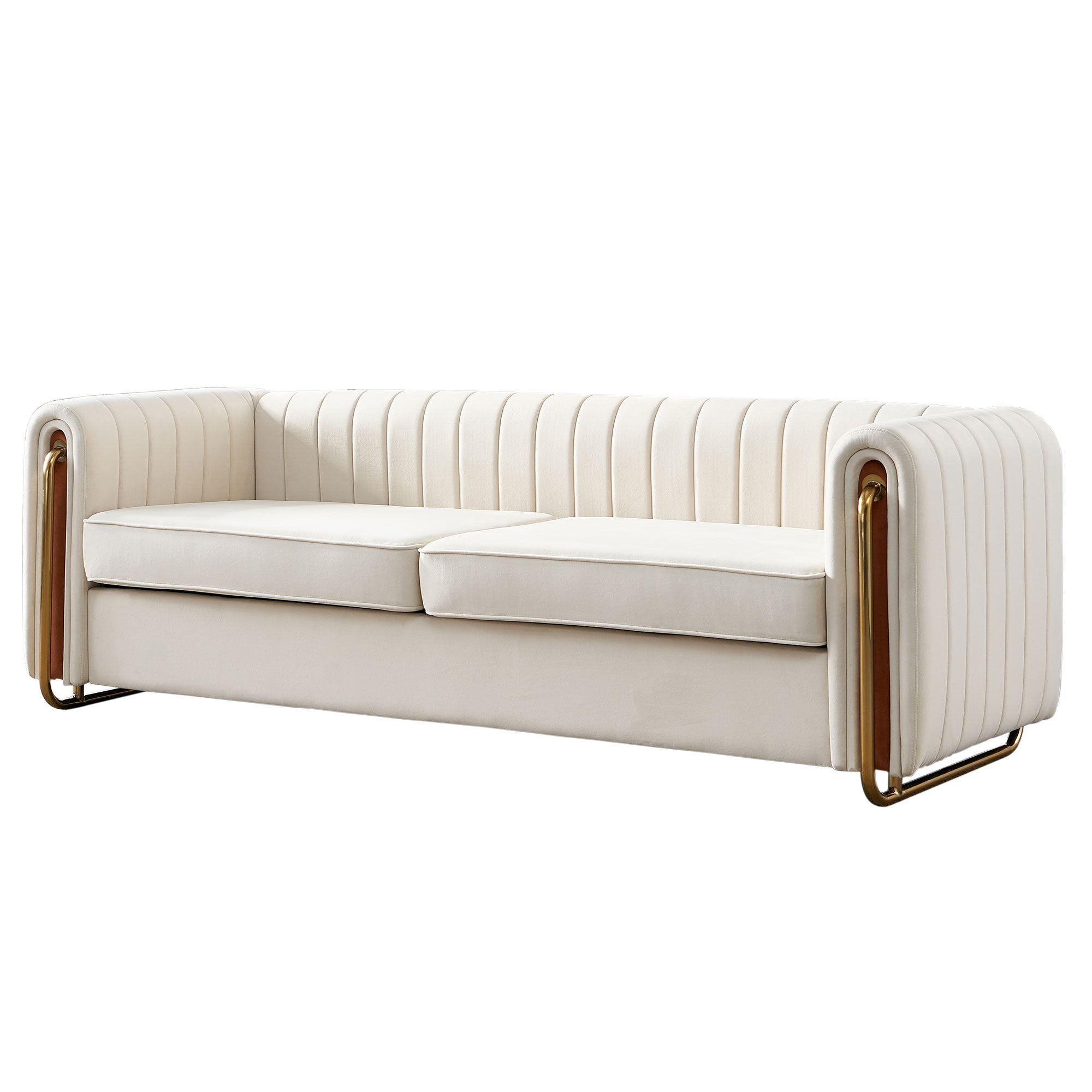 Contemporary Velvet Sofa Couch 84.25''W for Living Room, Beige - Grand Goldman Shop