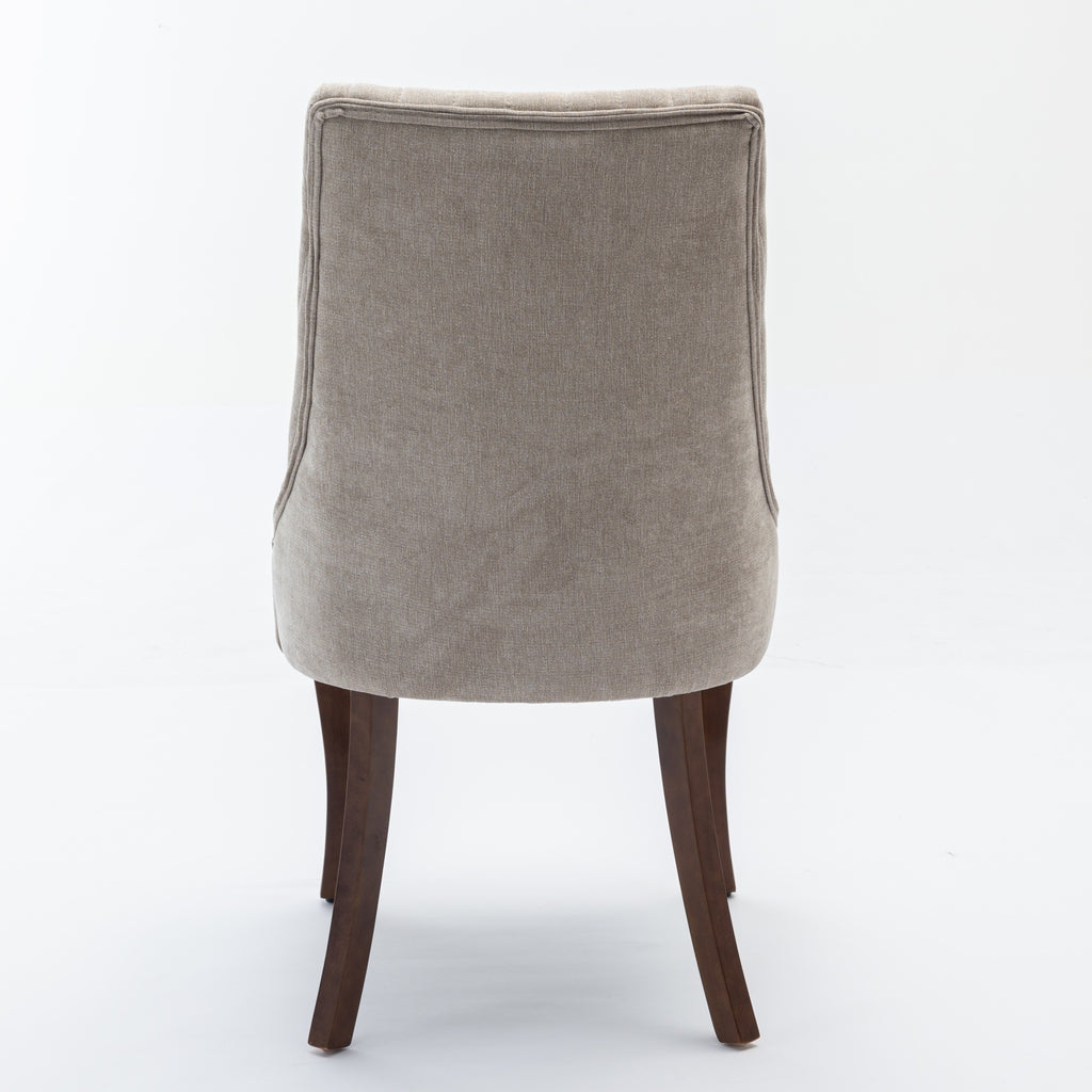 Rayon Cloth Flocking Linen Dining Chairs Channel Kitchen Dinner Chair Comfy Fabric Upholstered Accent Chair for Dining Room with Curved Solid Wood Legs,Set of 2 (Beige), SW1847BG - Grand Goldman Shop