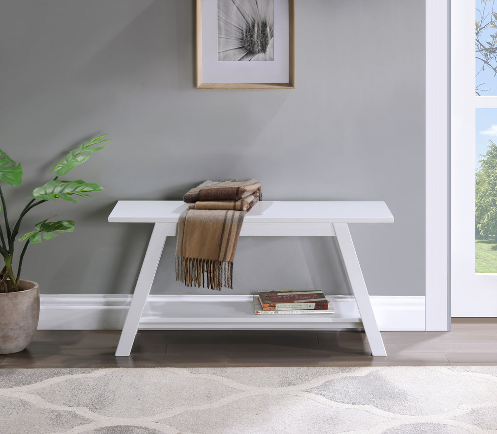 Elyz Solid Wood Bench with Shelf, 36.10-Inch Long, White - Grand Goldman Shop