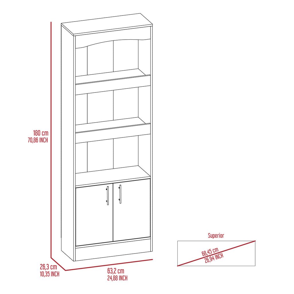 Bookcase, Three Shelves, Double Door Cabinet, Metal Hardware, Black | Premium Home Decor - Grand Goldman