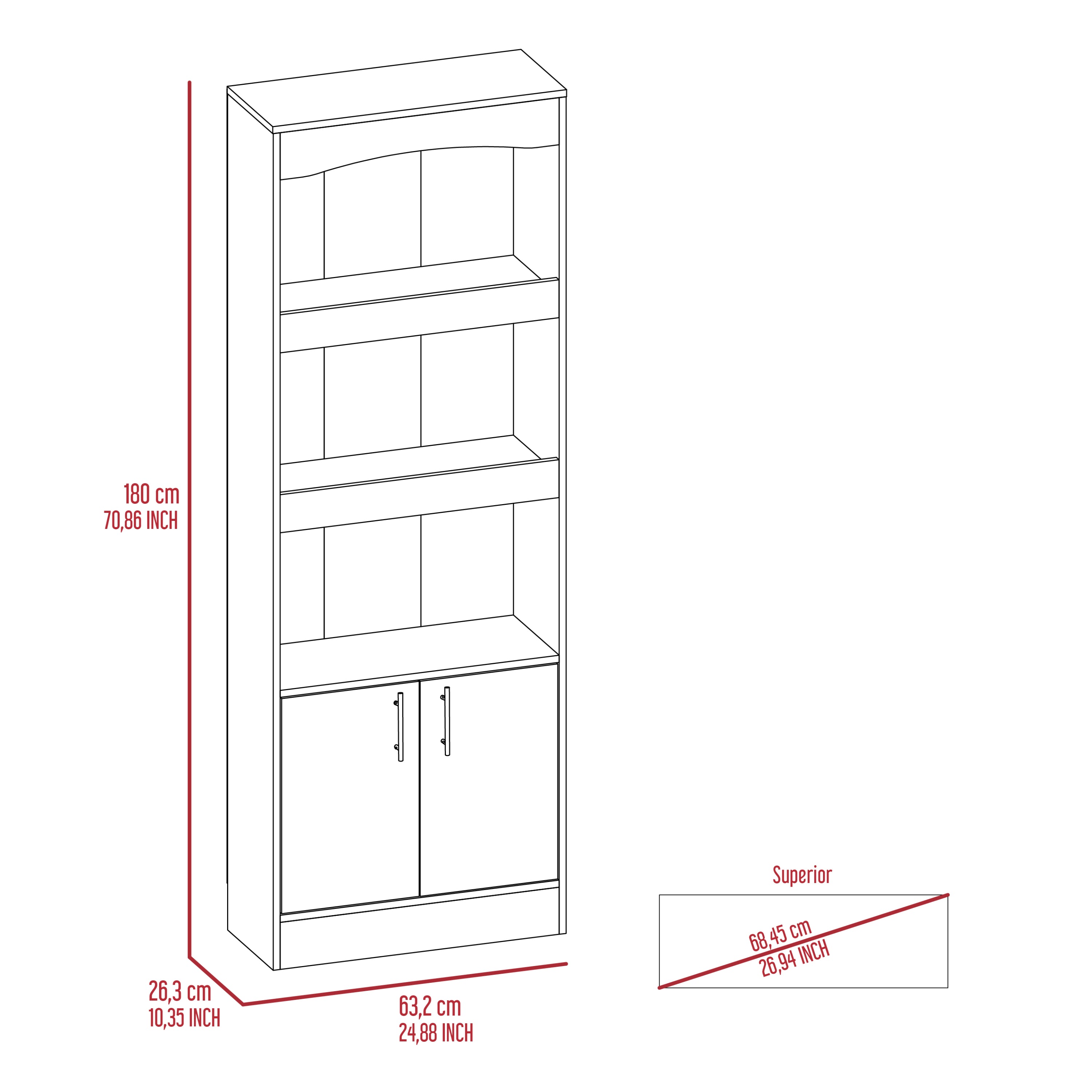 Bookcase, Three Shelves, Double Door Cabinet, Metal Hardware, Black | Premium Home Decor - Grand Goldman