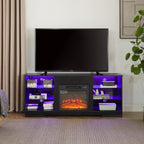 TV Stand Electric Fireplace TV Stand with Glass Shelves, 3D Fireplace TV Stand with LED Lights Wood with USB Charging Outlet Modern Television Table Center for TV up to 32-62' Black 58''W*15.4''D*24.6 - Grand Goldman Shop