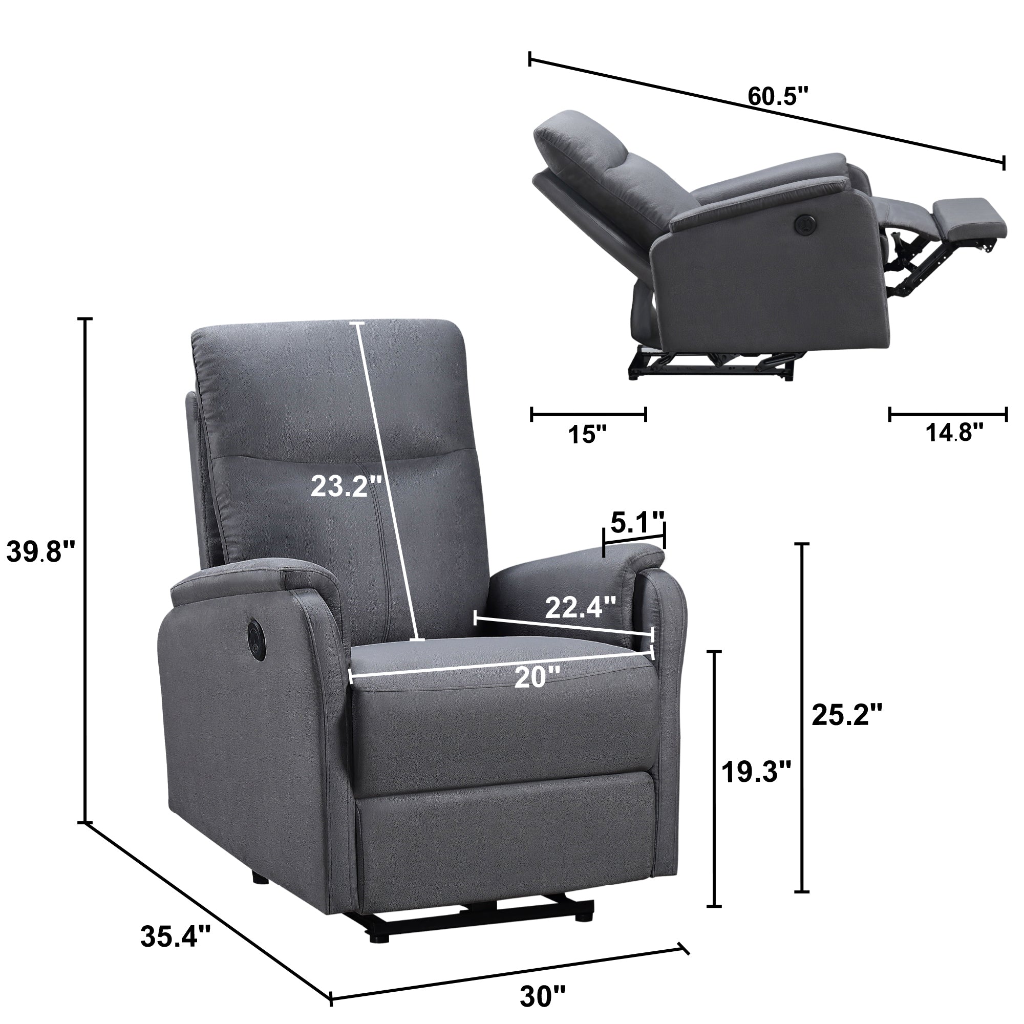 Hot selling For 10 Years , Power Recliner Chair With USB Charge port ,  Recliner Single Chair For Living Room , Bed Room - Grand Goldman Shop