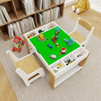 Kids 2 in 1 Play Table & 2 Chairs Set,with 7 Storage Compartments,Compatible with LEGO Building Block,Modern Activity Learnin