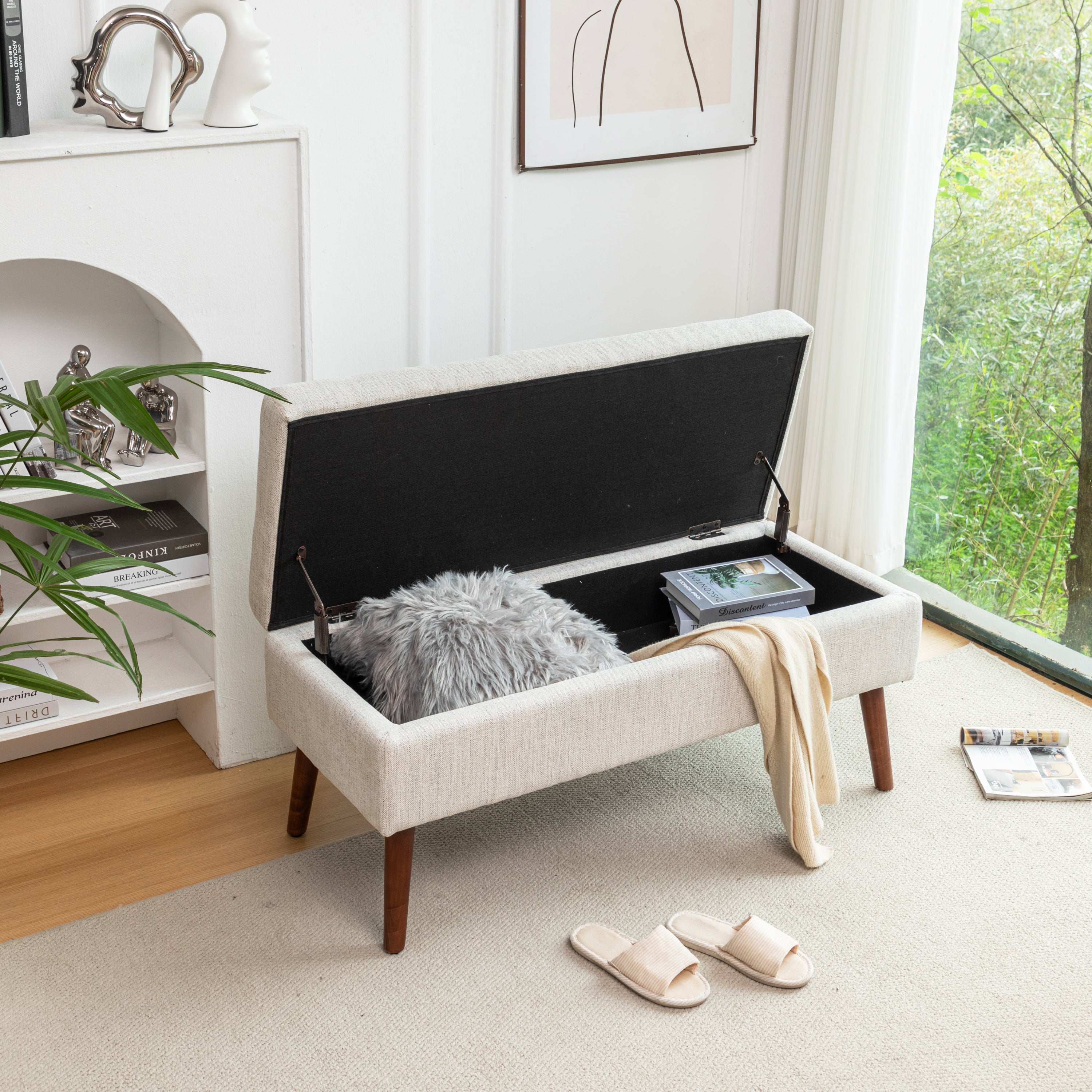 Storage Bench with Storage Bench for Bedroom End of Bed Bench Foot of Bed Bench Entryway Bench Storage Ottoman Bench 43.7' W x 18.1' D Off White Bench - Grand Goldman Shop