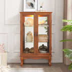 2 Doors Curio Cabinet with Tempered Glass Doors, Curio Cabinets with Mirrored Back Panel and Adjustable Shelves, Lighted Display Cabinet for Home, Office Light Bulb Included Oak - Grand Goldman Shop
