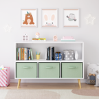 Kids bookcase with Collapsible Fabric Drawers, Children's Book Display, Toy Storage Cabinet Organizer, White/Green - Grand Go