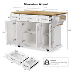 K&K 54inch Large Kitchen Island with Rubber Wood Drop Leaf, Embossed Texture Rolling Kitchen Cart on 4 Wheels with 4 Doors and 3 Drawers, Kitchen Island with Storage for Kitchen, Dining Room,White - Grand Goldman Shop