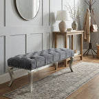 Decor Maxem Tufted Fabric Upholstered Bench Nailhead Trim , Gray - Grand Goldman Shop