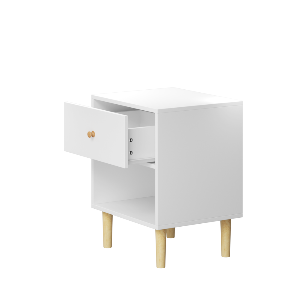 23.22''H White MDF Wooden Nightstand with One Drawer and One Shelf for Kids and Adults - Grand Goldman Shop