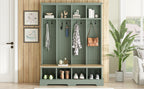 Farmhouse Hall Tree with 8 Hooks, Practical Entryway Bench with Open Compartments, 76.7'H Modern 3-in-1 Wooden Style Coat and Shoe Rack for Mudroom, Living Room, Mint Green (OLD SKU: N721P292601M) - Grand Goldman Shop