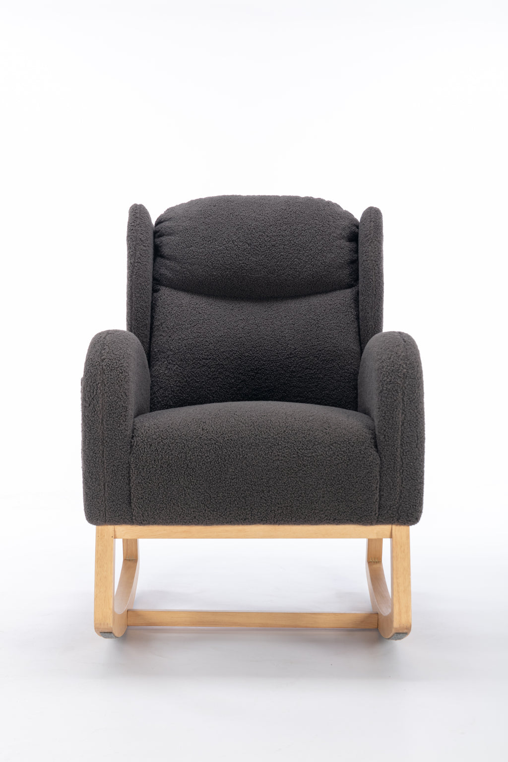 049-Teddy Fabric Rocking Chair With Packet Wood Legs,Dark Gray - Grand Goldman Shop