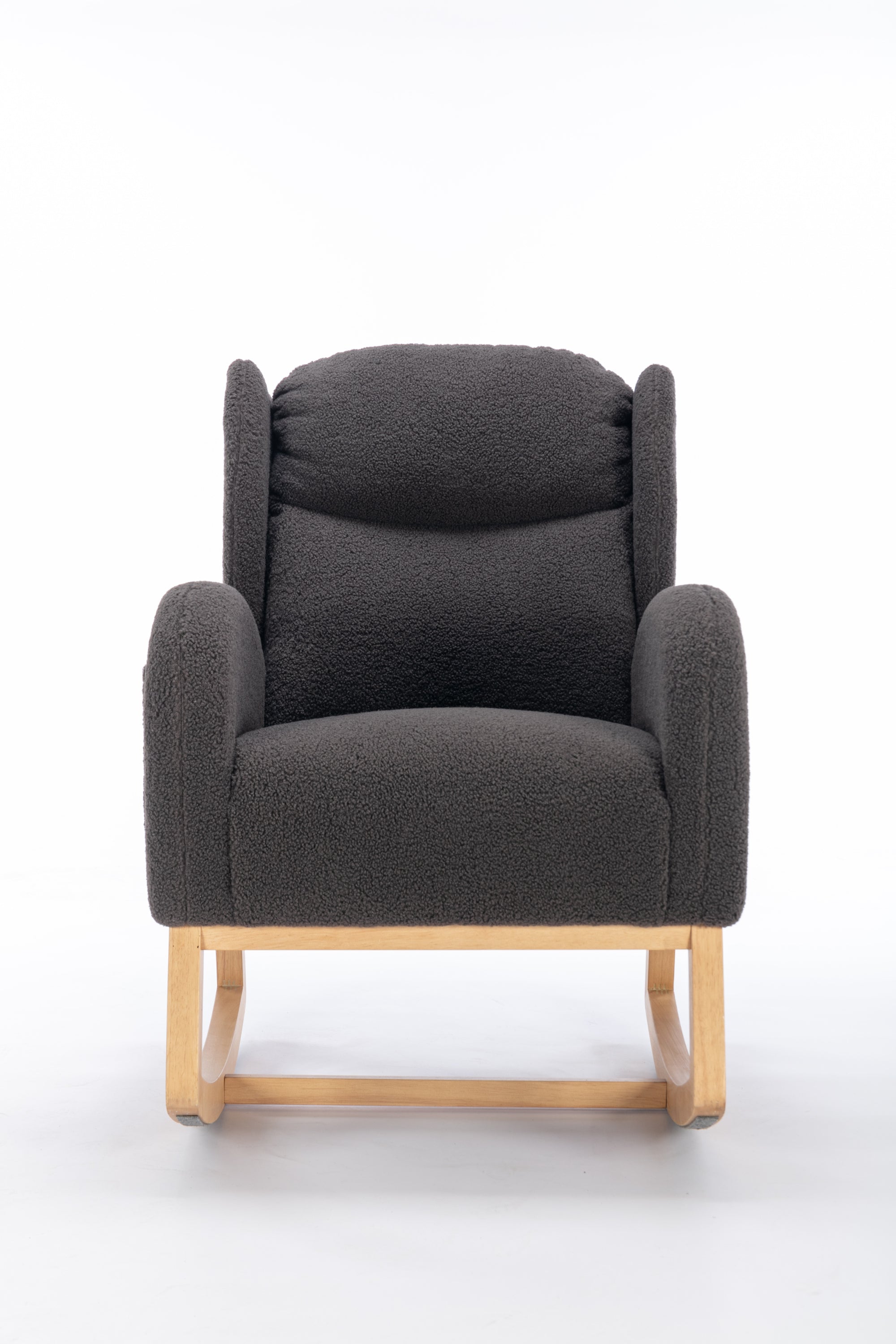 049-Teddy Fabric Rocking Chair With Packet Wood Legs,Dark Gray - Grand Goldman Shop