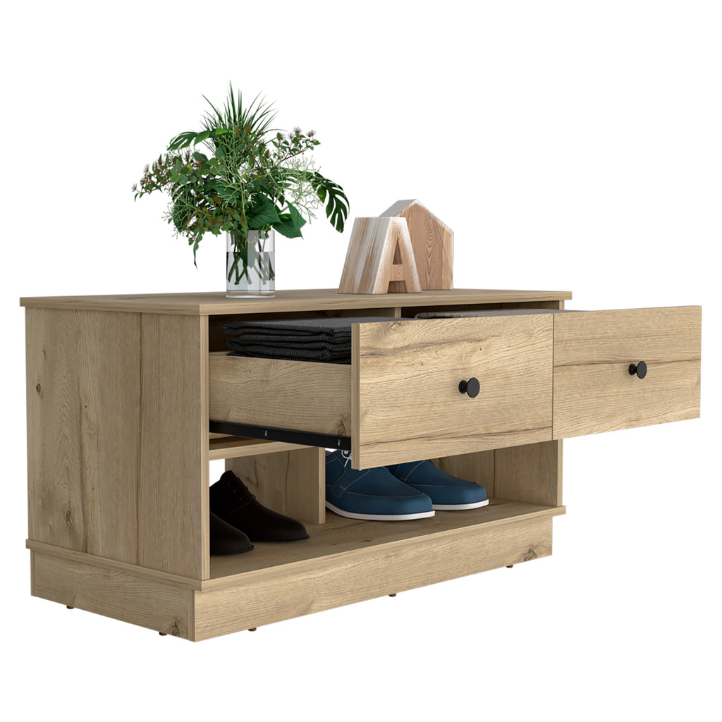 Tulip Storage Bench, Two Drawers, Two Shelves - Grand Goldman Shop