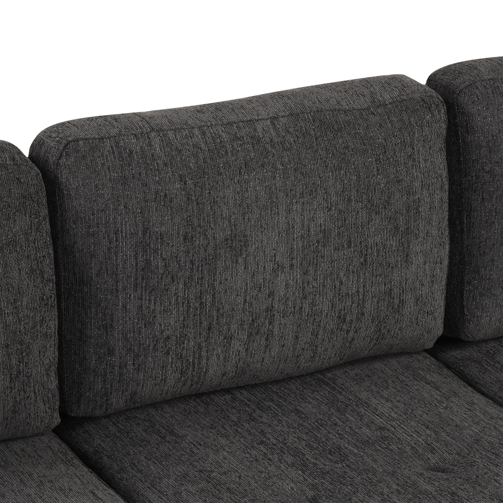 Black Convertible L-shaped Sofa Couch with Storage, Cup Holders, USB Ports, Chenille Fabric, 83.5' - Grand Goldman Shop