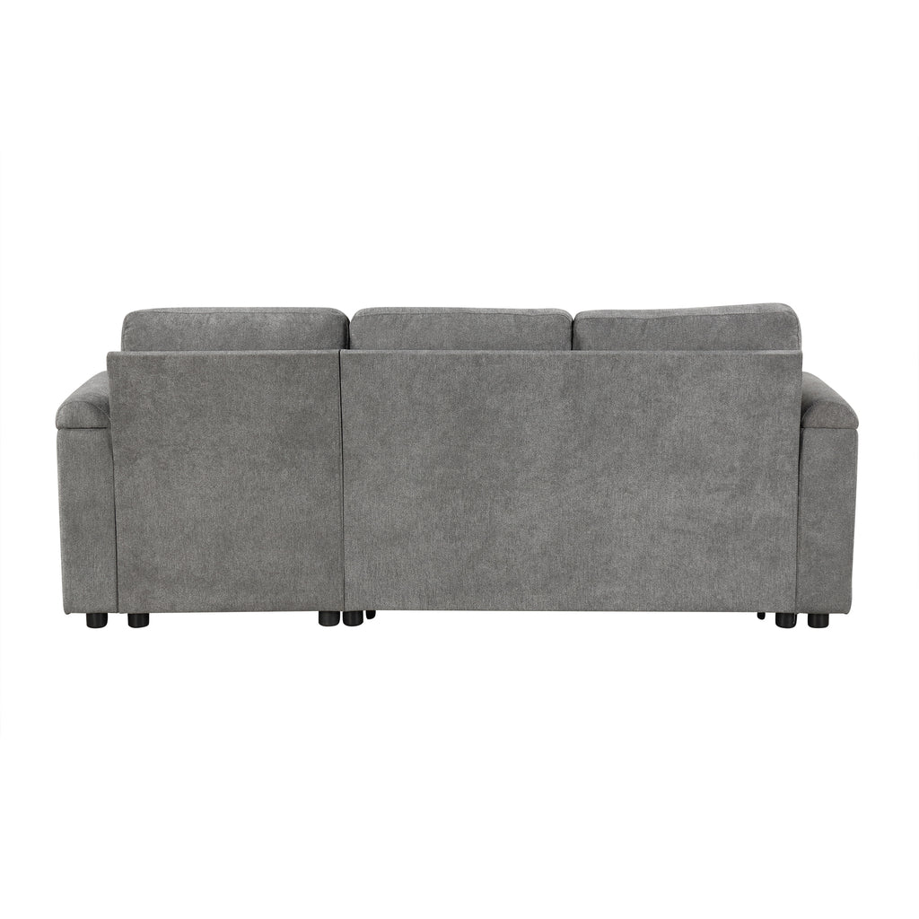 Modern L-shaped Convertible Sofa Bed with Storage, Cup Holders, USB Ports, Gray Chenille, 83.5' - Grand Goldman Shop