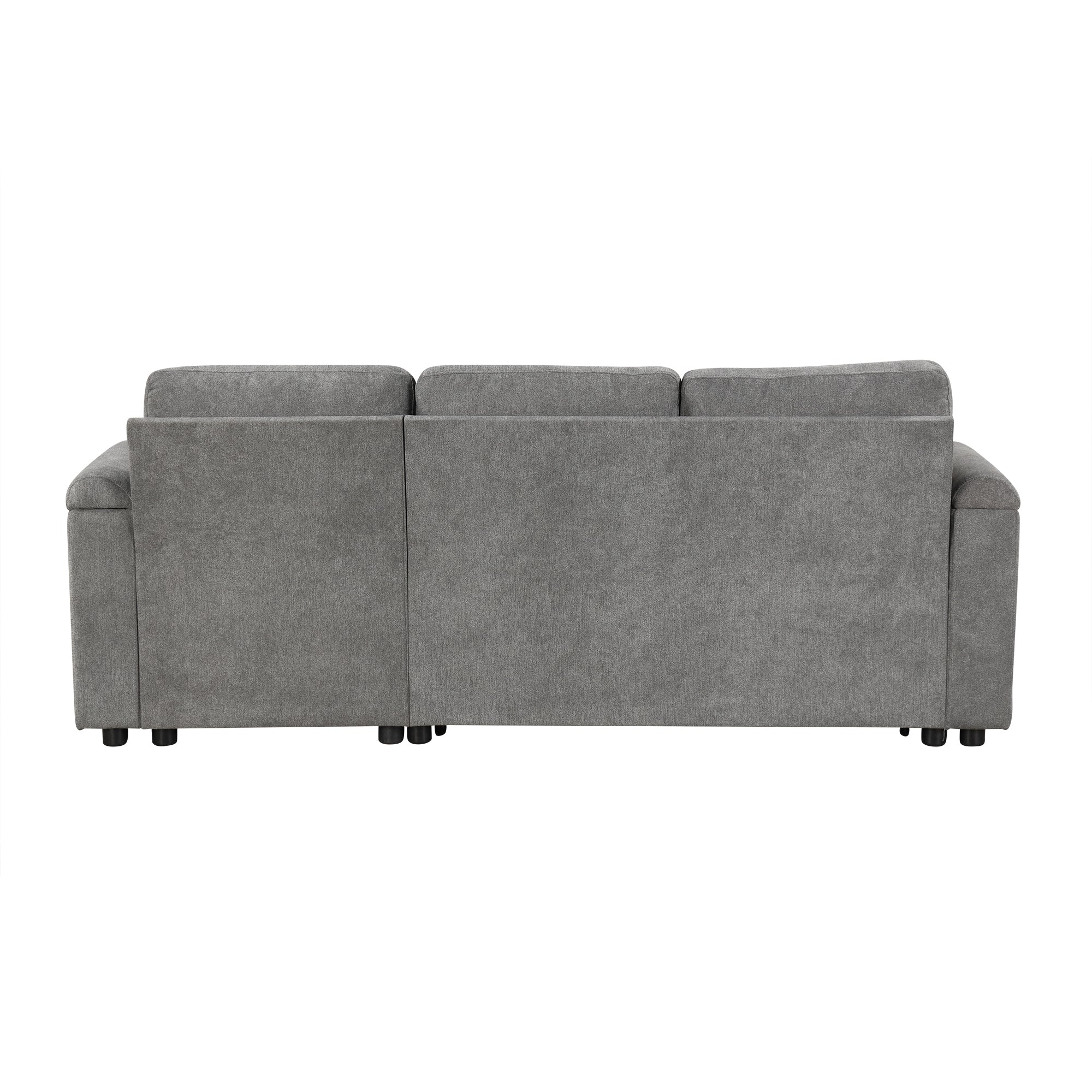 Modern L-shaped Convertible Sofa Bed with Storage, Cup Holders, USB Ports, Gray Chenille, 83.5' - Grand Goldman Shop