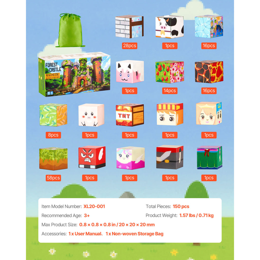 Magnetic Blocks 150 PCS Forest Castle Set STEM Montessori Sensory Toys - Grand Goldman