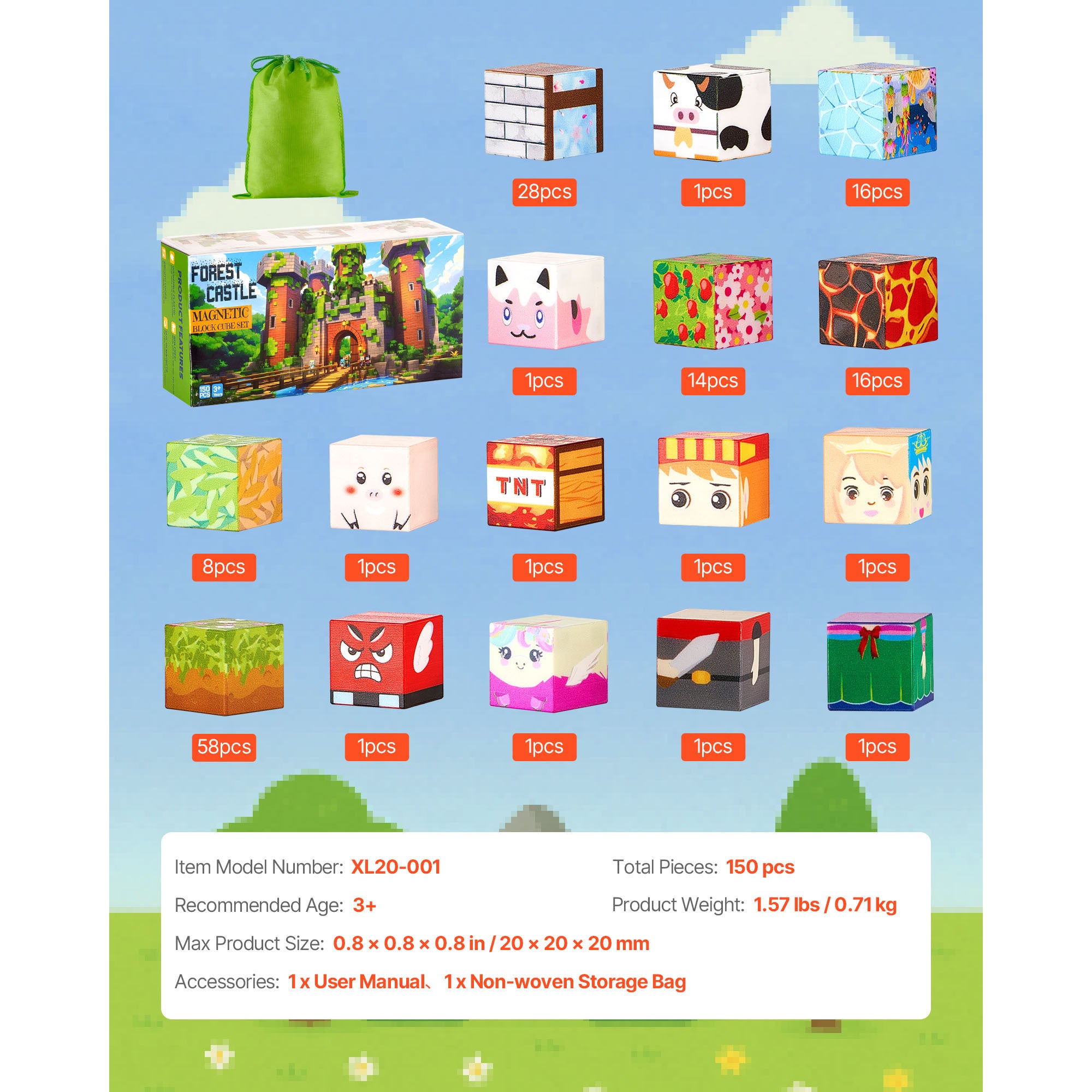 Magnetic Blocks 150 PCS Forest Castle Set STEM Montessori Sensory Toys - Grand Goldman