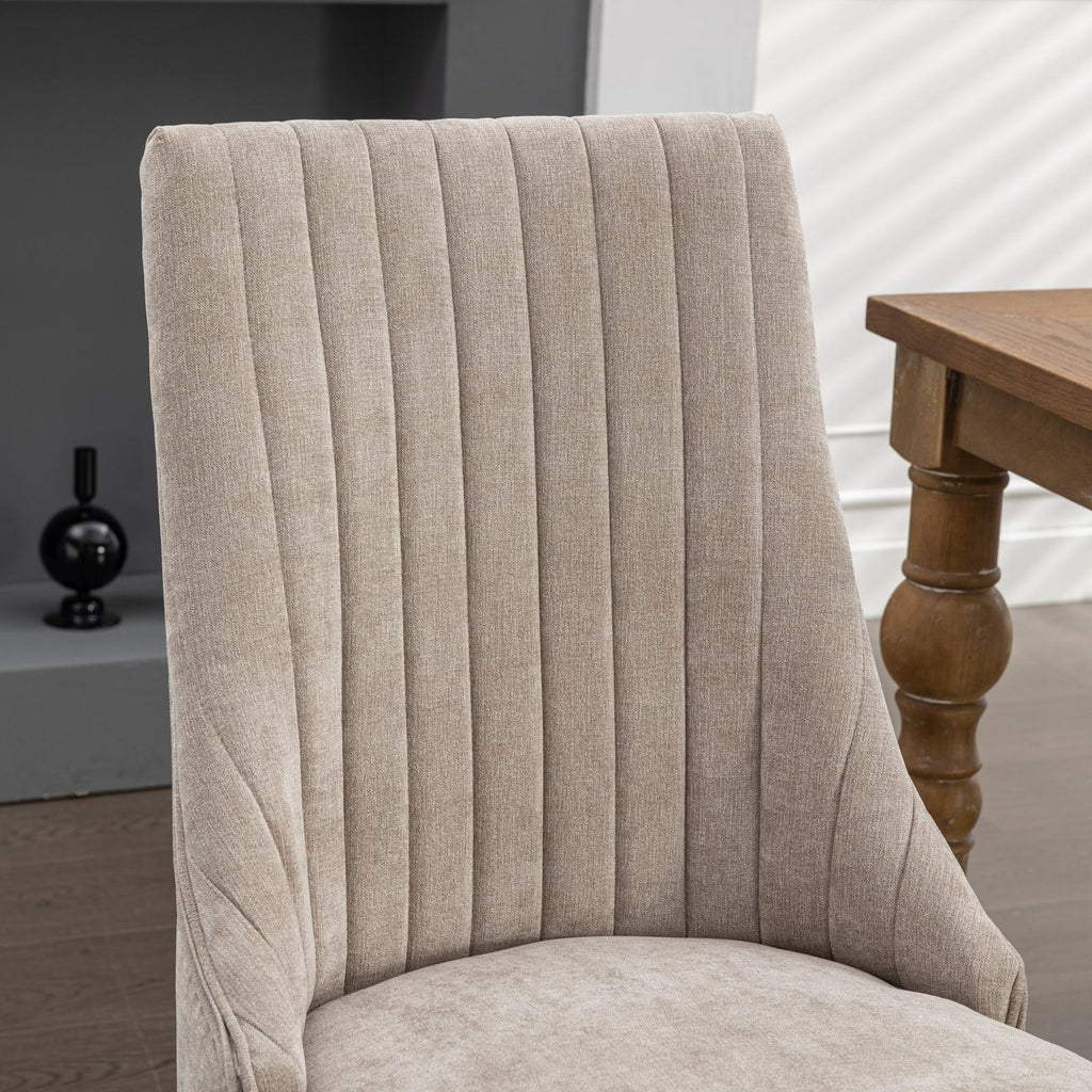Rayon Cloth Flocking Linen Dining Chairs Channel Kitchen Dinner Chair Comfy Fabric Upholstered Accent Chair for Dining Room with Curved Solid Wood Legs,Set of 2 (Beige), SW1847BG - Grand Goldman Shop