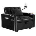 Convertible Sleeper Chair Sofa Bed with Multi-Pockets, Adjustable Pull Out Sofa for Small Spaces, Black Velvet - Grand Goldman Shop