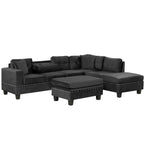 Modern Sectional Sofa with Storage Ottoman, L-Shape Couch with 2 Pillows and Cup Holders, Black Velvet, 105' - Grand Goldman Shop