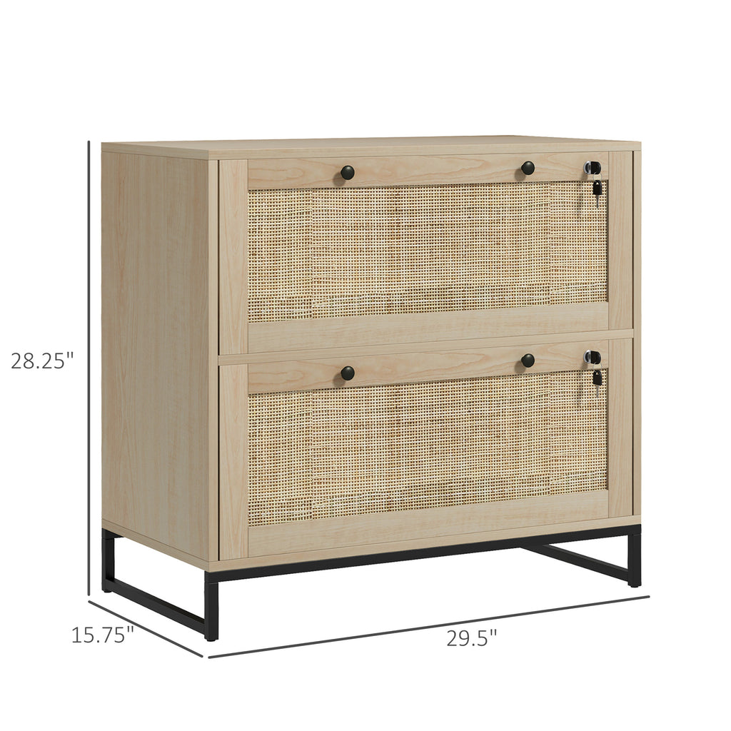 Vinsetto 2 Drawer File Cabinet with Lock, Vertical Filing Cabinet with Keys, Rattan Drawers and Adjustable Hanging Bar for Le