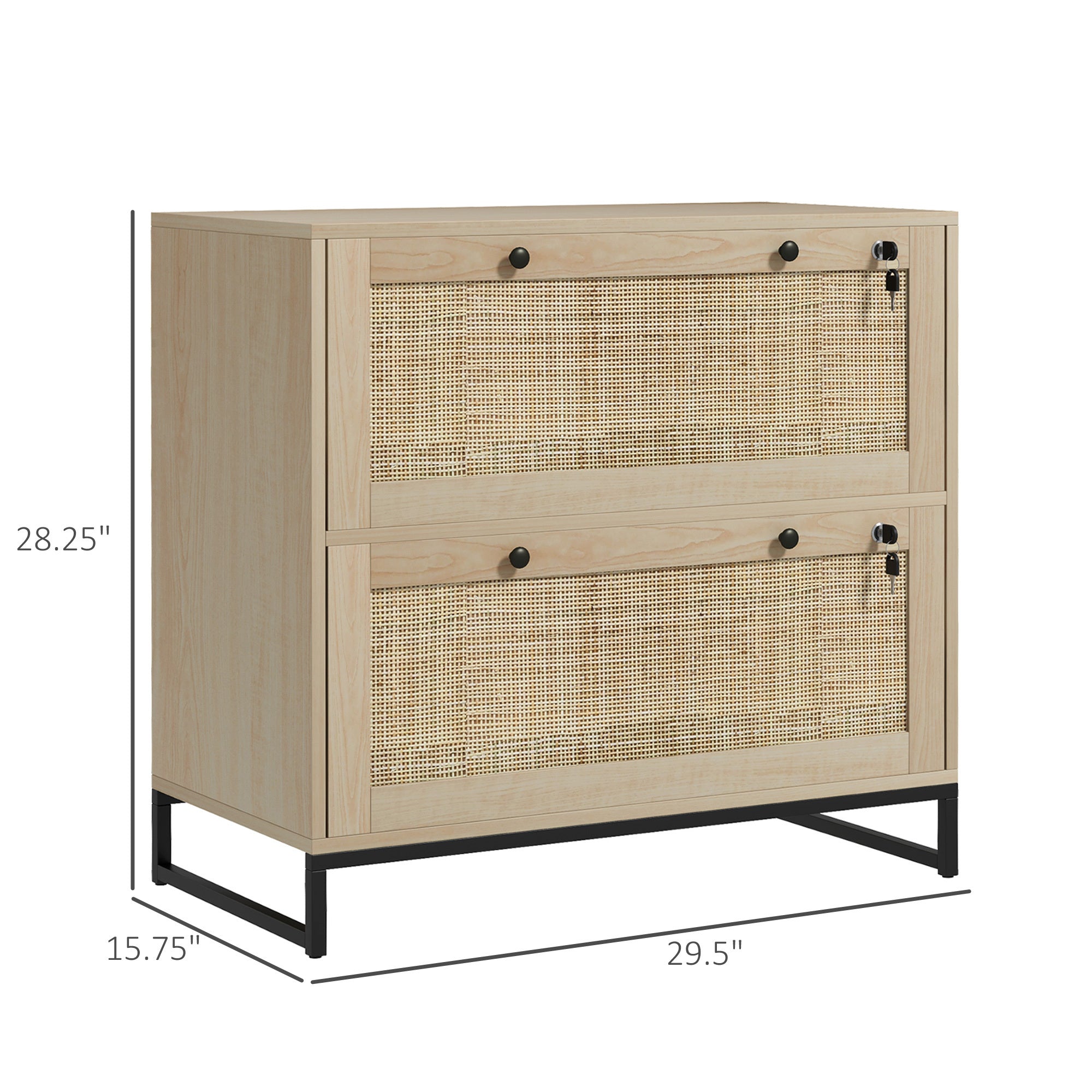 Vinsetto 2 Drawer File Cabinet with Lock, Vertical Filing Cabinet with Keys, Rattan Drawers and Adjustable Hanging Bar for Le
