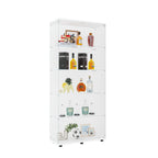 Glass Display Cabinet with 5 Shelves Double Door, Curio Cabinets for Living Room, Bedroom, Office, White Floor Standing Glass