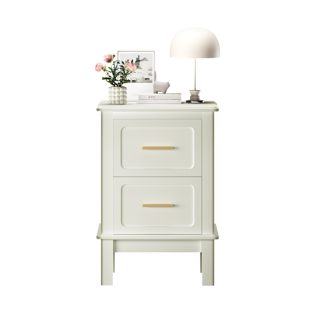 Modern  Nightstand with 2 Drawers, Bedroom Bedside Table with Gold Handles, Sturdy Wood Accent Table for Small Spaces, Living Room, Kids Room & Guest Room-Off White - Grand Goldman Shop