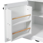 K&K 54.9' Kitchen Island with Drop Leaf, Power Outlet, Kitchen Storage Cart with 4 Door Shelves, Cross Barn Doors & Visual Glass Door, Rolling Kitchen Island on 4 Wheels for Kitchen, Dining Room,White - Grand Goldman Shop
